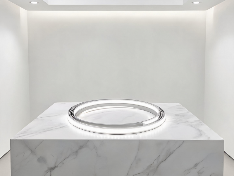 jimeng-2026-09-02-6701-8K超写实COB LED灯带产品与家居应用场景，灯带安装在铝型材内部并持续点亮，...