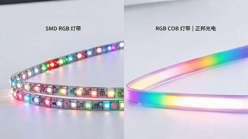 jimeng-2026-07-22-7413-图片主题:RGB COB 灯带 vs SMD 灯带 发光效果专业对比图 画面构图... jimeng-2026-07-22-7413-图片主题:RGB COB 灯带 vs SMD 灯带 发光效果专业对比图 画面构图...