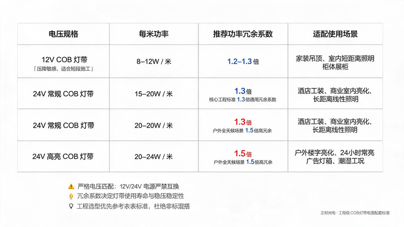 jimeng-2026-07-28-7051-图片名称:COB 灯带电源参数选配对照表 整体风格:极简白底商务表格图、线条规整... jimeng-2026-07-28-7051-图片名称:COB 灯带电源参数选配对照表 整体风格:极简白底商务表格图、线条规整...